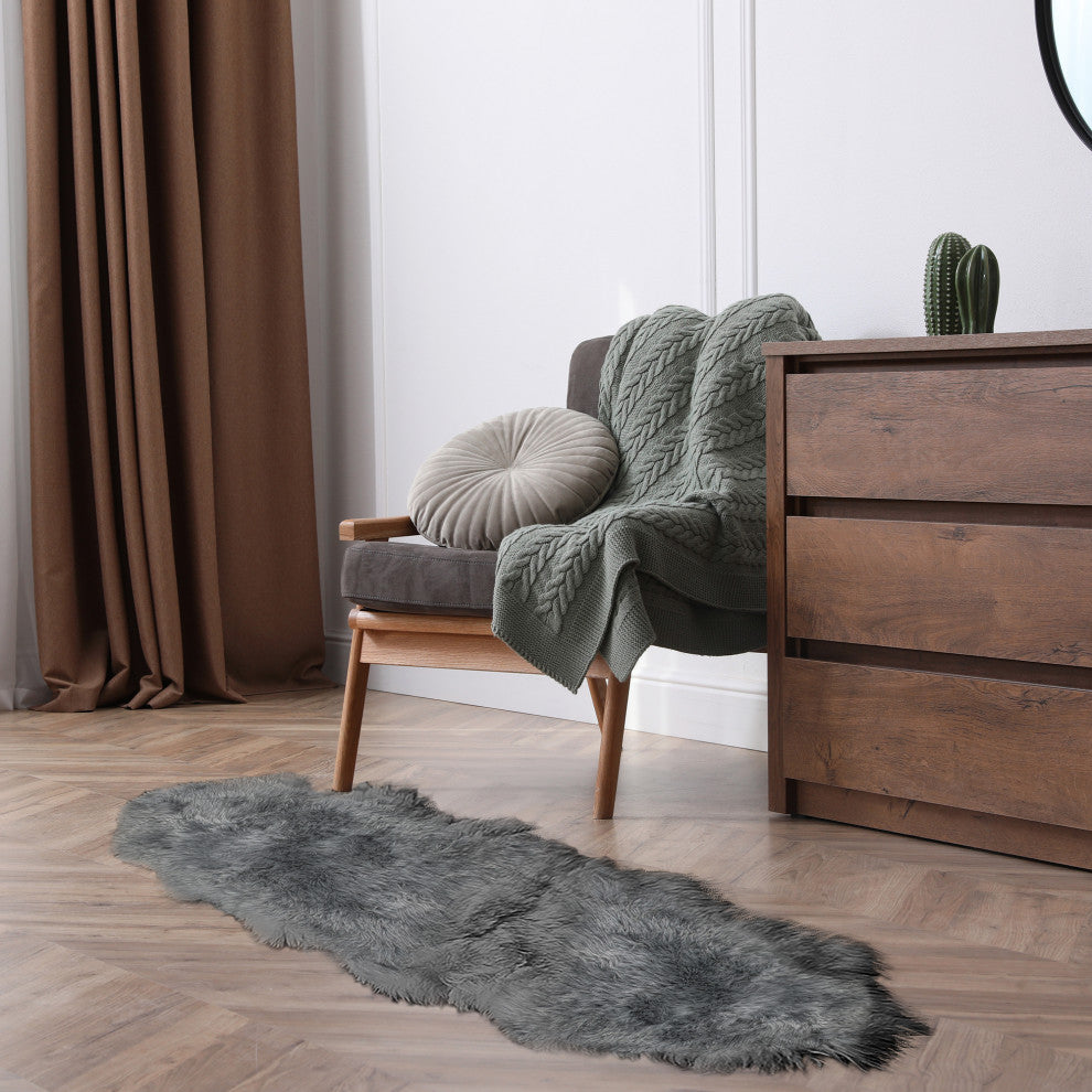 Milan Shearling Double Sheepskin Rug 2' X 6', Platinum