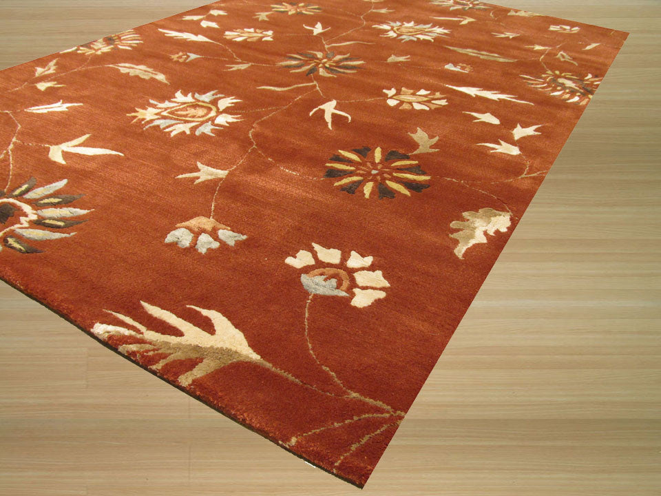 Rust Transitional Floral Modern Floral Area Rug