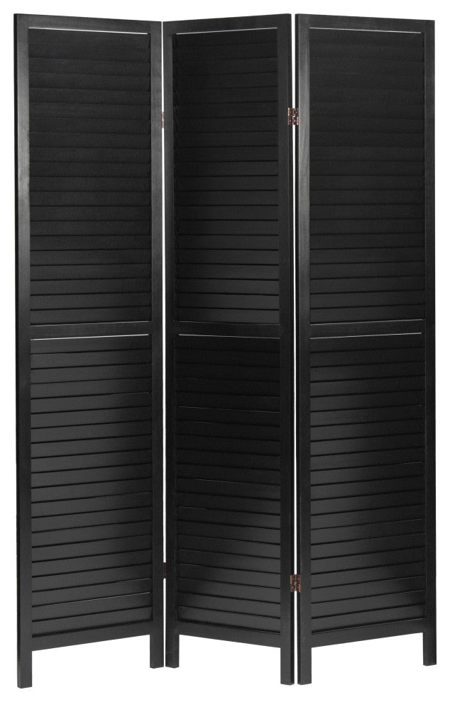6' Tall Wooden Louvered Room, Black, 3 Panel