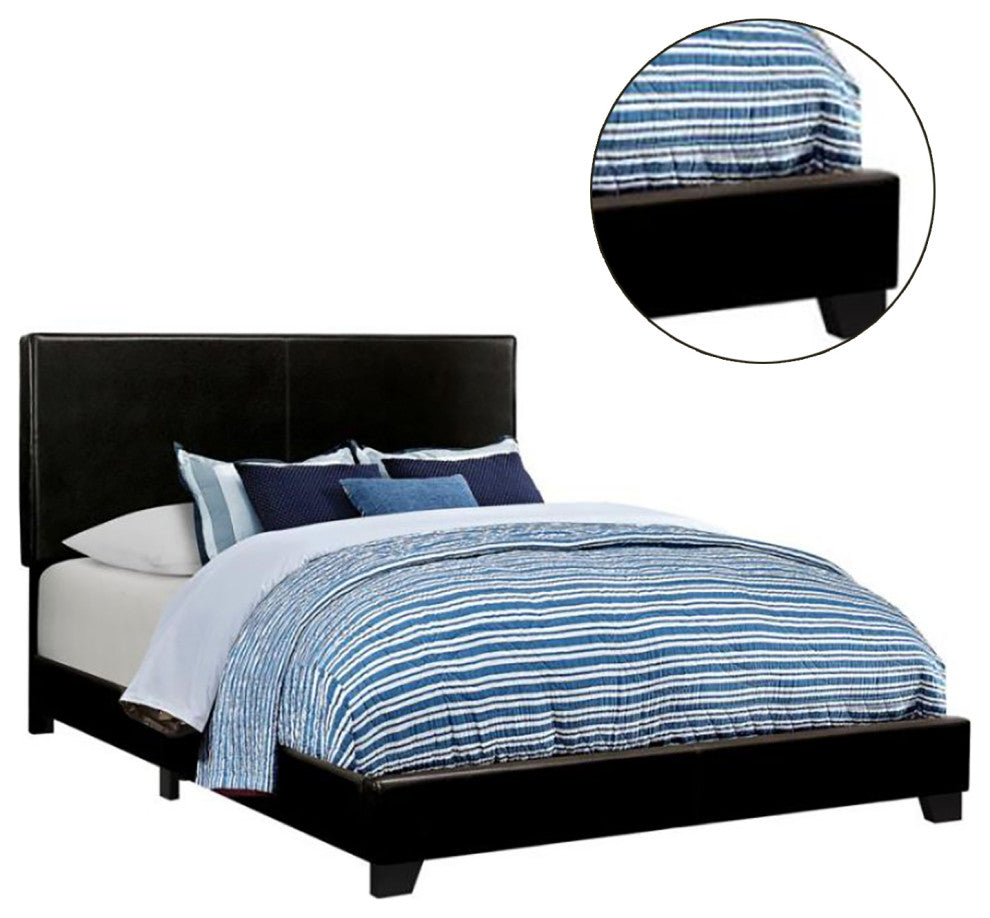 Leatherette Upholstered Bed, Cal. King Size, Black