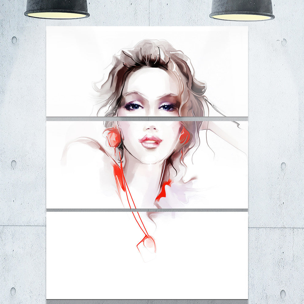 "Stylish Woman" Digital Glossy Metal Wall Art, 3 Panels, 28"x36"