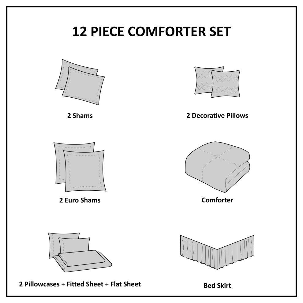Madison Park Lavine 12 Piece Complete Bed Set, Silver