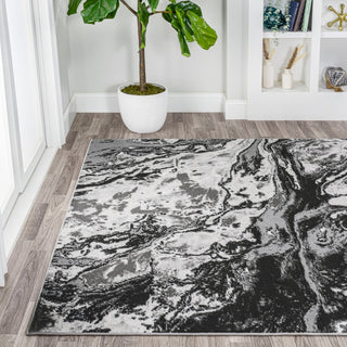 Swirl Marbled Abstract Area Rug, Black/Ivory, 4 X 6