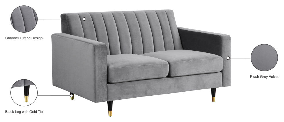 Lola Velvet Upholstered Loveseat, Gray