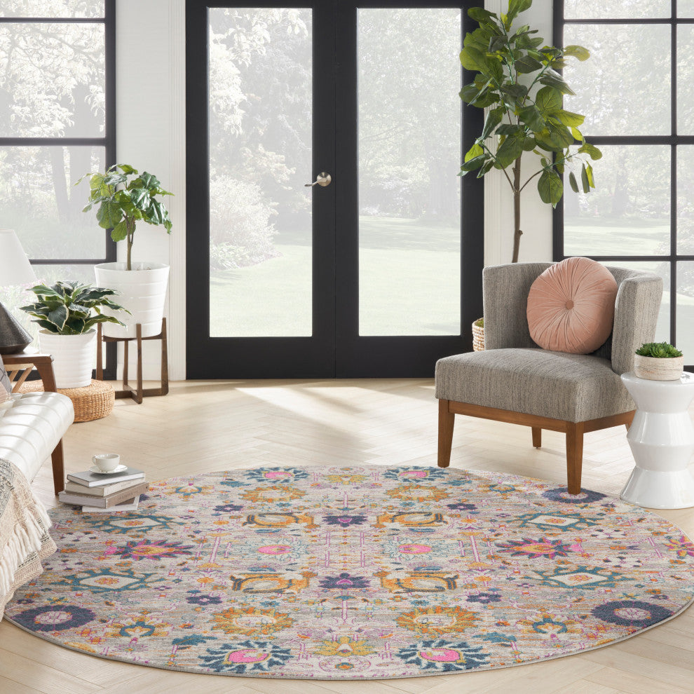 Nourison Passion 8' x Round Silver Bohemian Indoor Area Rug