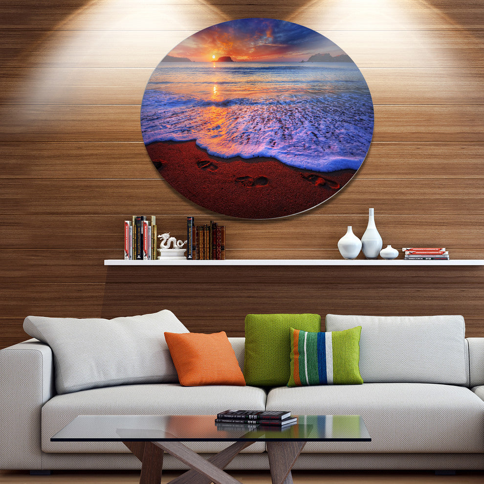 Colorful Sunset Over Beautiful Shore, Seashore Disc Metal Wall Art, 11"