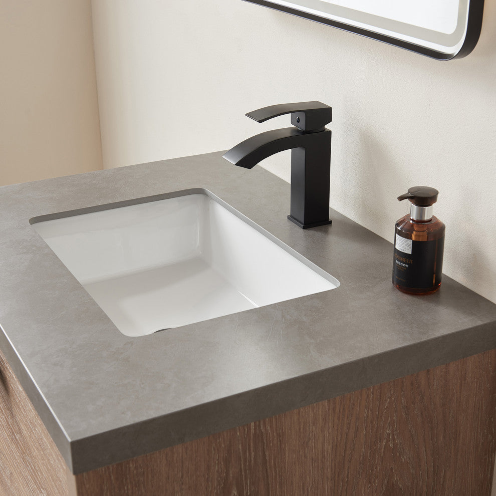 Carcastillo Bath Vanity, Oak With Sintered Stone Top, 30", With Mirror