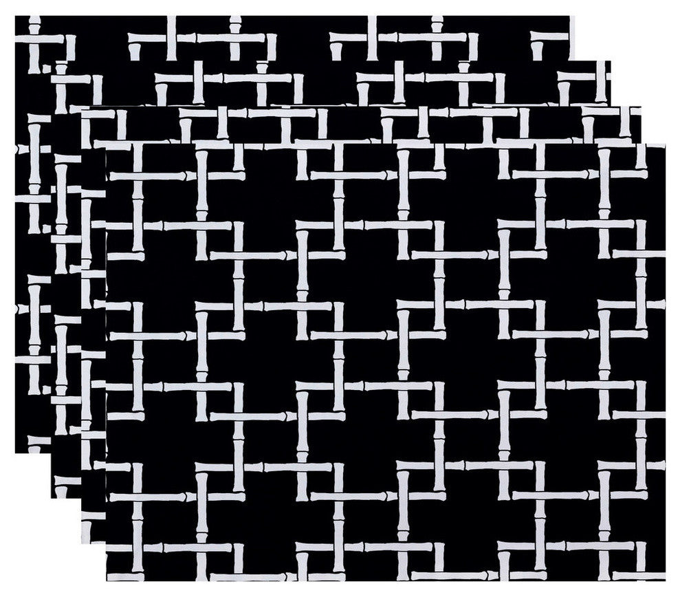 18"x14" Bamboo 1, Geometric Print Placemat, Navy Blue, Set of 4