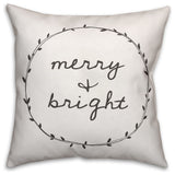 Merry and Bright in White Throw Pillow, 18"x18"