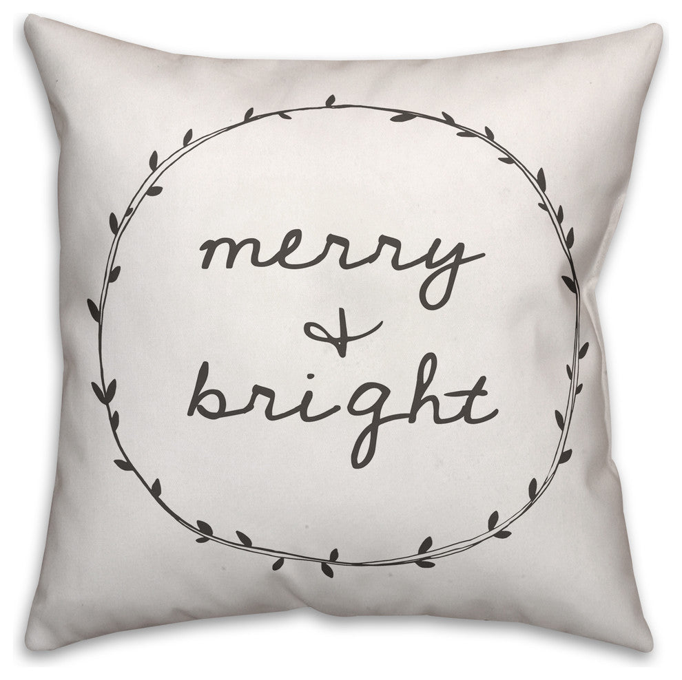 Merry and Bright in White Throw Pillow, 18"x18"