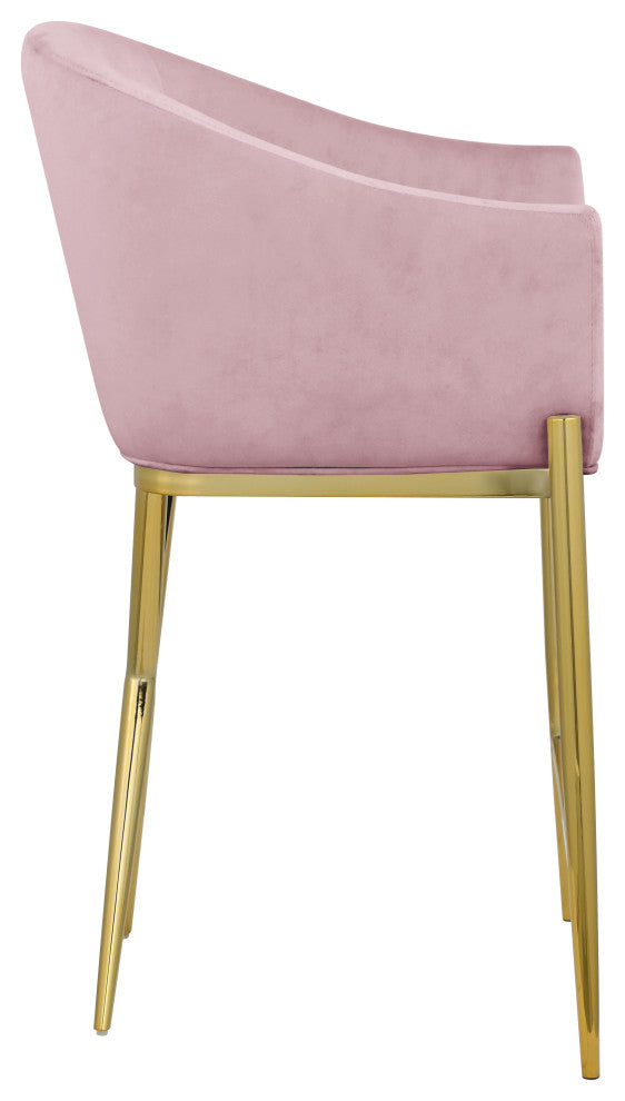 Xavier Velvet Upholstered Counter Height Stool, Pink, Gold Finish