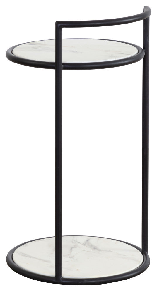 Parga End Table, Black, Marble Look