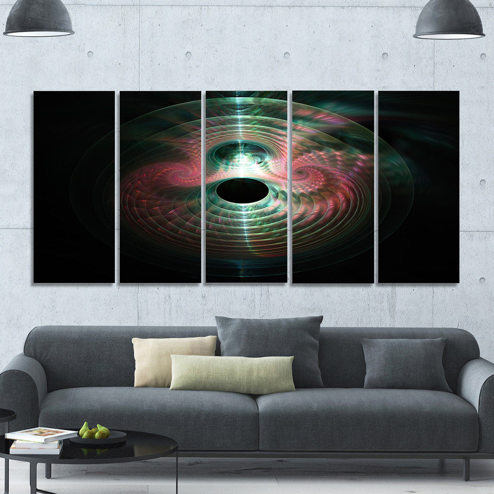 Green Pink Magical Lights, Abstract Art on Canvas, 60"x28", 5 Panels