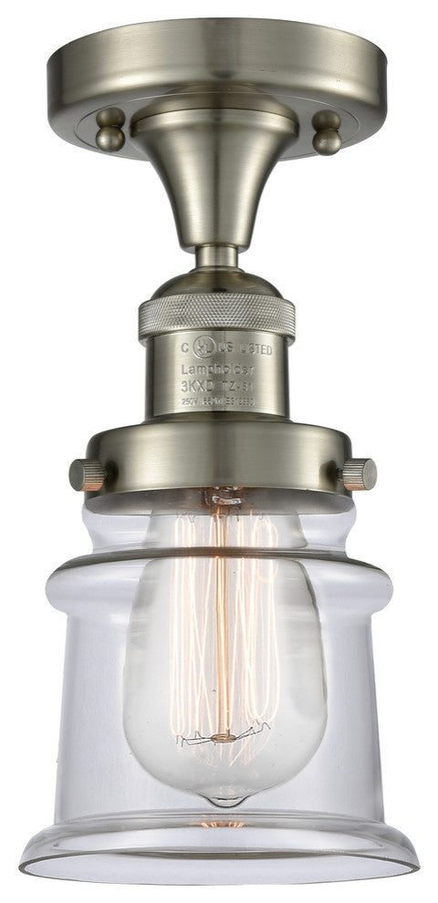 Small Canton 1-Light Semi-Flush Mount, Brushed Satin Nickel, Clear