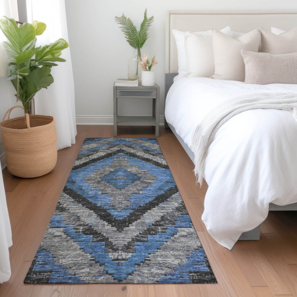 Machine Washable Indoor/Outdoor Chantille ACN1890 Blue 2'3" x 7'6" Runner Rug