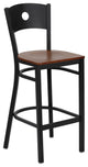 Black Circle Back Metal Restaurant Barstool, Cherry Wood Seat