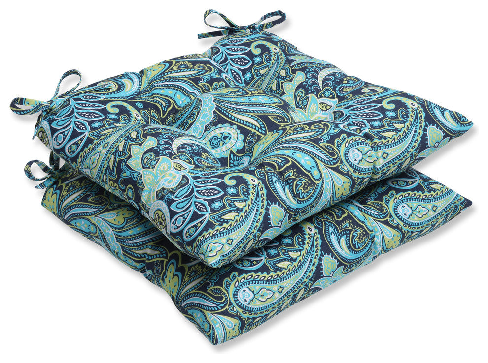 Pretty Paisley Navy Wrought Iron Seat Cushion, Set of 2