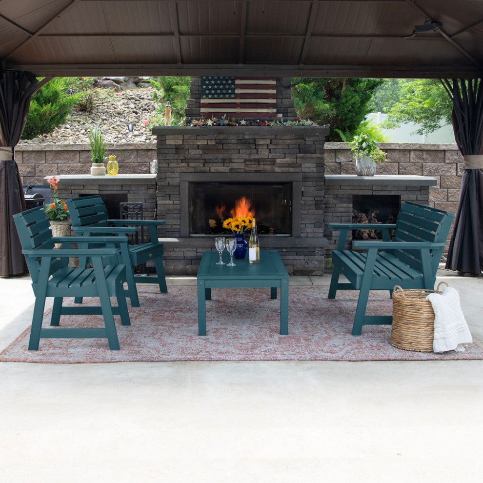 4' Weatherly Bench, Chairs, Conversation Table, 4-Piece Set, Nantucket Blue