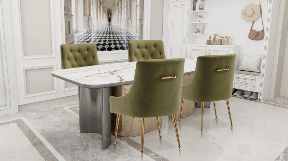 SEYNAR Elegant Velvet Dining Chairs Set of 2, Tufted Upholstered Accent Chair, Green