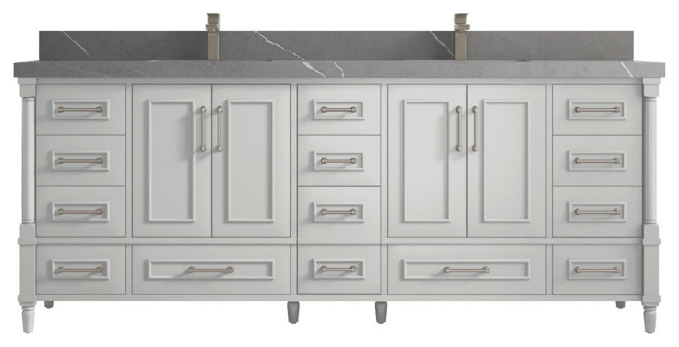 Aberdeen 84 Double Sink Bath Vanity in Coventry Gray 2" Piatra Gray