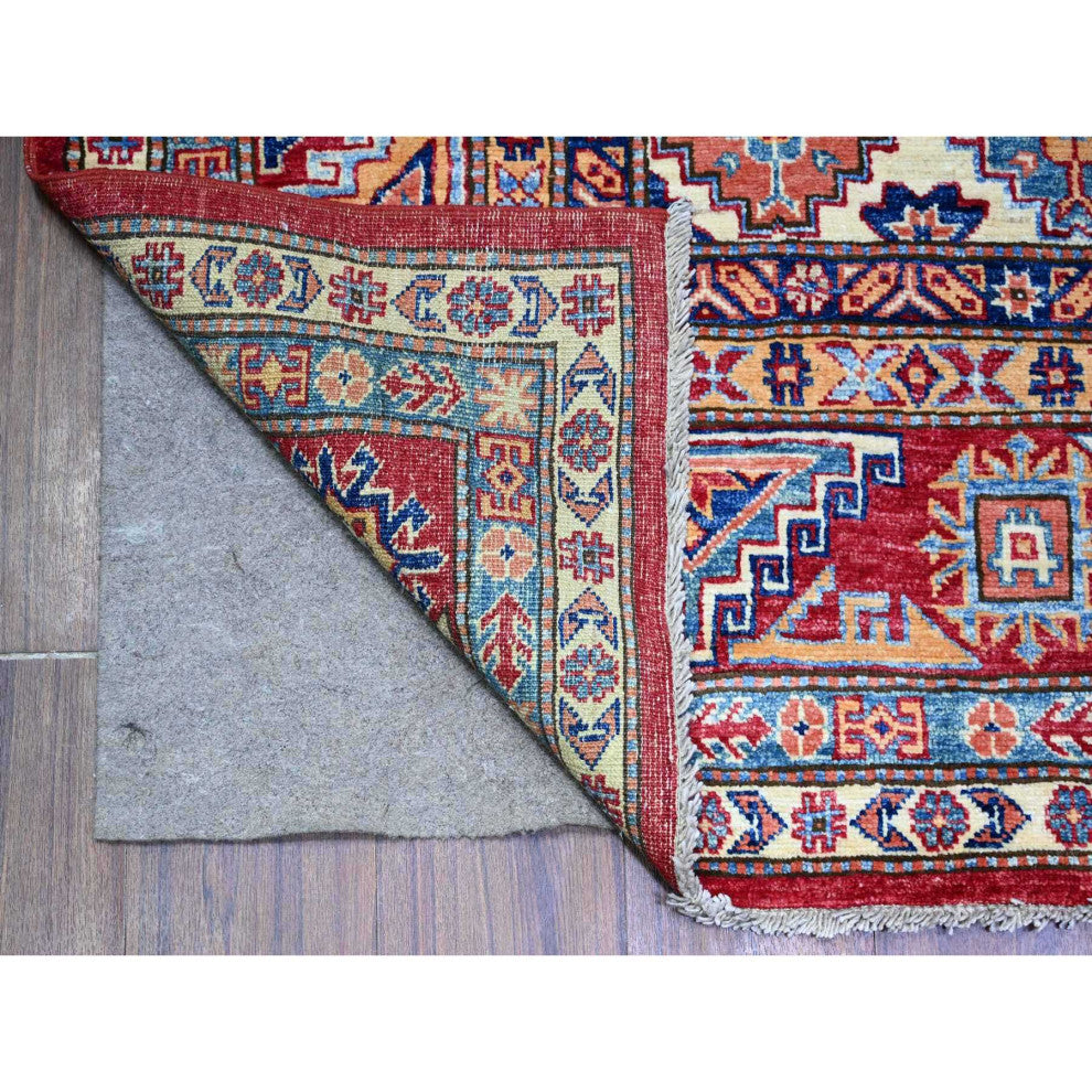 Upsdell Red Hand Knotted Afghan Super Kazak Soft Wool Oriental Rug, 7'x9'11"
