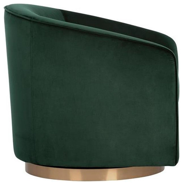 Maklaine 19" Modern Fabric Barrel Back Swivel Lounge Chair in Deep Green