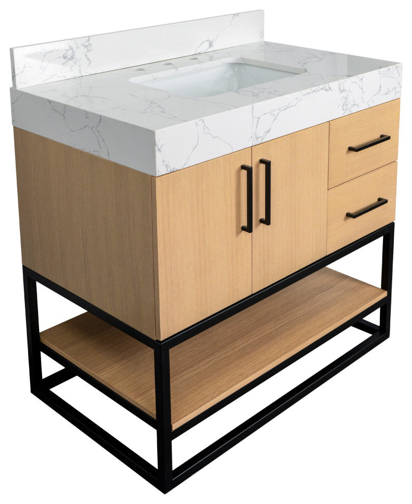 Ellis 36" Bathroom Vanity, Blonde, Top: Engineered Marble