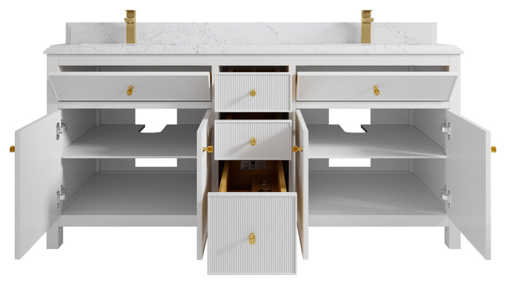 Sonoma 72 Double Sink Reeded Bath Vanity in White 1.5" Empira Quartz