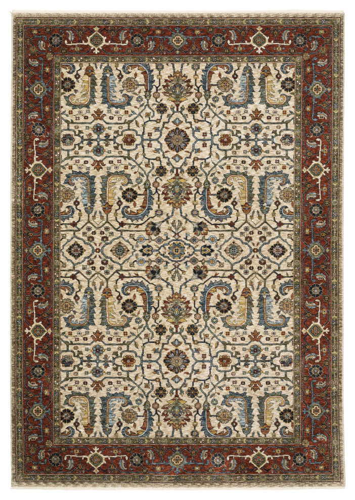 Augustus Bordered Persian Ivory/ Red Indoor Area Rug, Ivory, 6'7"x9'6"