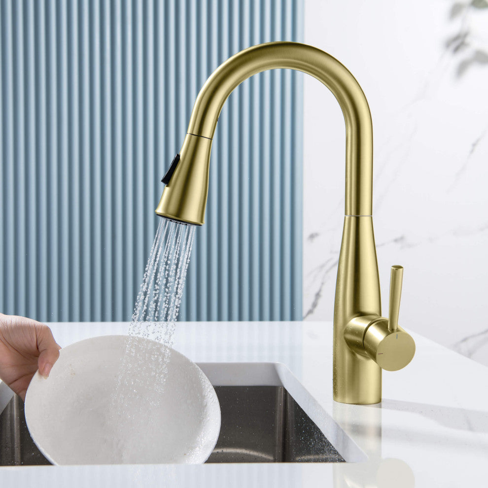 Bari Single Handle Pull Down Kitchen & Bar Sink Faucet, Brushed Gold