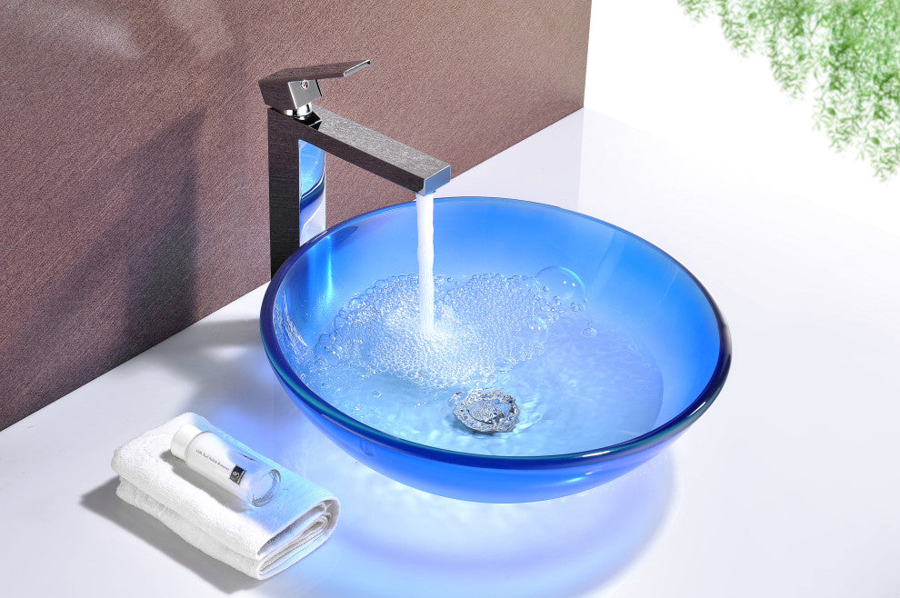 ANZZI Tara Deco-Glass Vessel Sink, Caribbean Shore