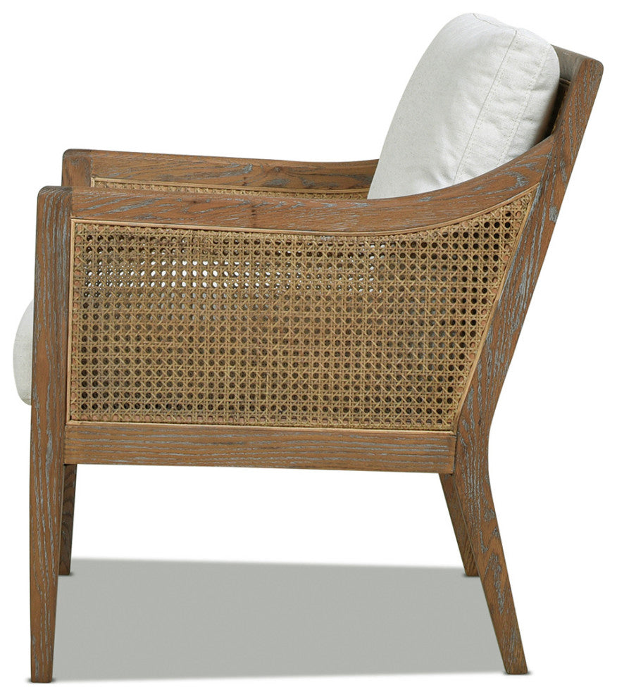 Ontario 24.5" Rattan Wicker Upholstered Accent Arm Chair, Natural White