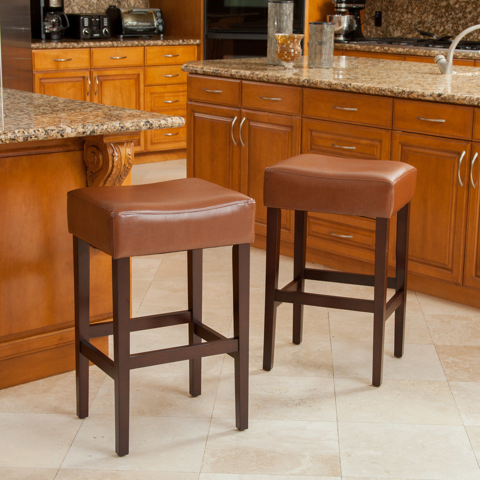 GDF Studio Duff Backless Leather Counter Stools, Set of 2, Hazelnut