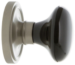 Single Classic Rosette With Black Porcelain Knob, Satin Nickel