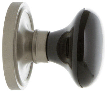 Single Classic Rosette With Black Porcelain Knob, Satin Nickel