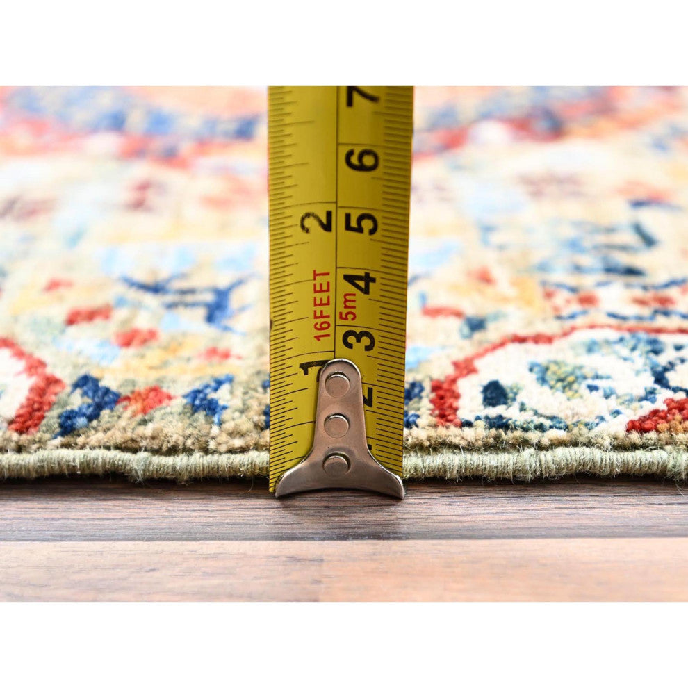 White, Mamluk Design, Soft Wool, Hand Knotted, Runner Oriental Rug, 2'5"x10'3"