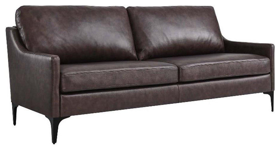 Modway Corland Modern Style Leather and Metal Sofa in Brown Finish