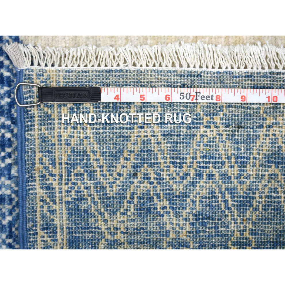 Denim Blue Fine Peshawar With Geometric Design Hand Knotted Wool Rug, 5'10"x8'9"