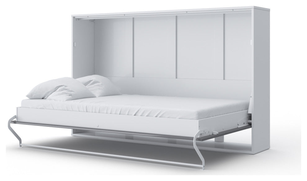 Contempo Horizontal Wall Bed, European Full Size, White/Grey Gloss