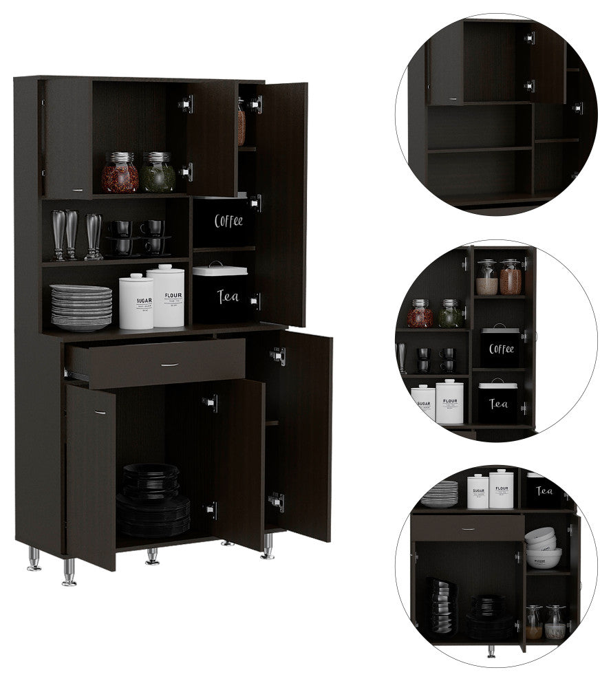 Helis 90" Pantry Cabinet Black Wengue, White