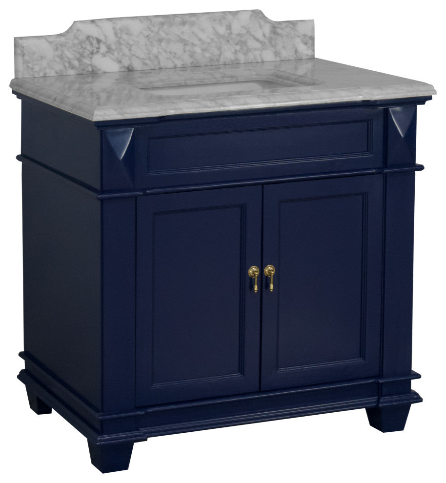 Elizabeth 36" Bathroom Vanity, Royal Blue, Carrara Marble