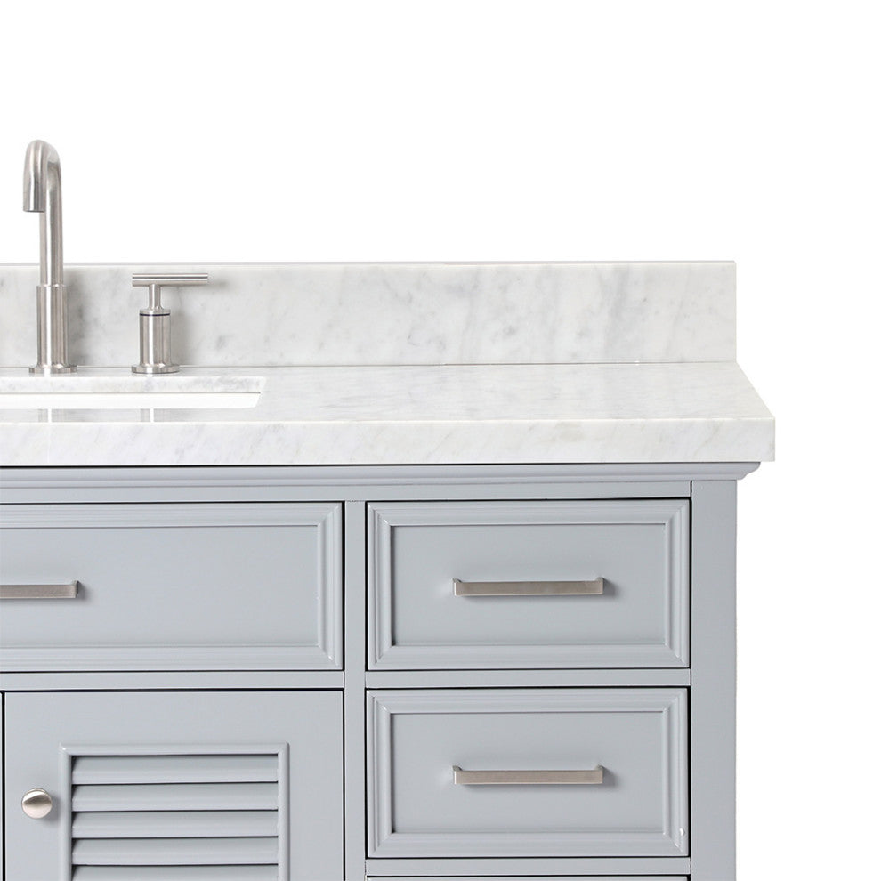Kensington 55" Bath Vanity With Marble Top, Carrara White/White Basin