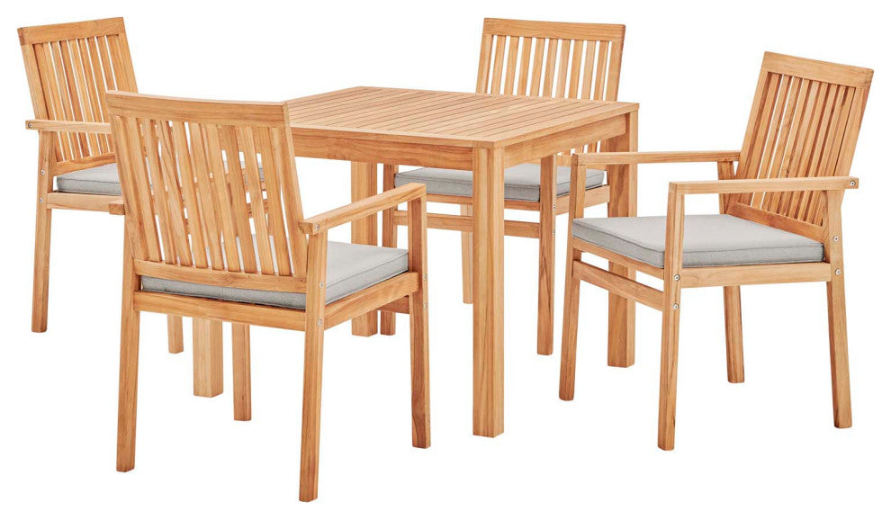 Farmstay 5 Piece Outdoor Patio Teak Wood Dining Set Natural Taupe