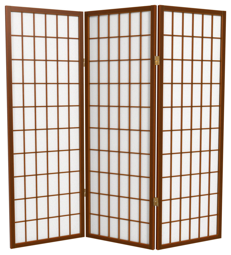 4' Tall Window Pane Shoji Screen, Walnut, 3 Panels
