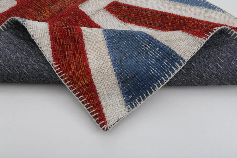 Rug N Carpet - Handwoven Turkish 2' 8'' x 4' 11'' Flag Patchwork Rug