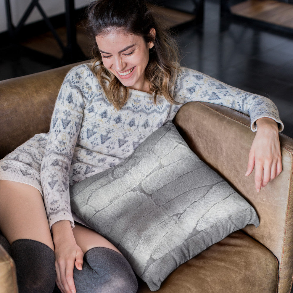 Plutus Gray Silver Furever Faux Fur Throw Pillow, 20" x 36" King