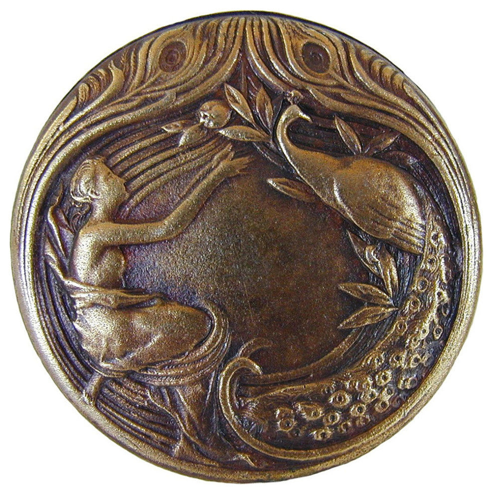 Peacock Lady Knobs, Antique-Style Brass