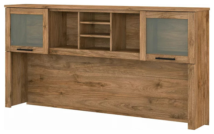 Modern Hutch, Open Shelves & Cabinets With Frosted Glass Doors, Fresh Walnut