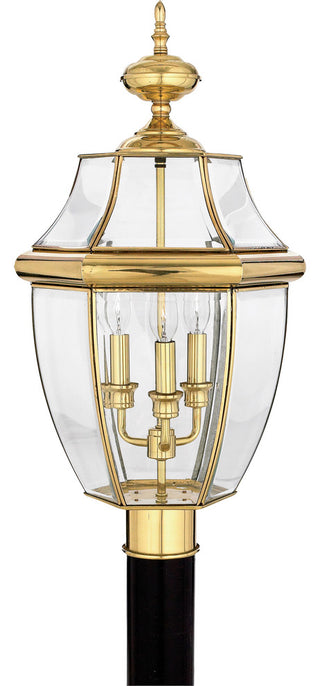 Quoizel NY9043B Three Light Outdoor Post Lantern Newbury Polished Brass
