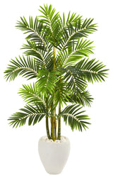 63" Areca Palm Artificial Tree, White Planter